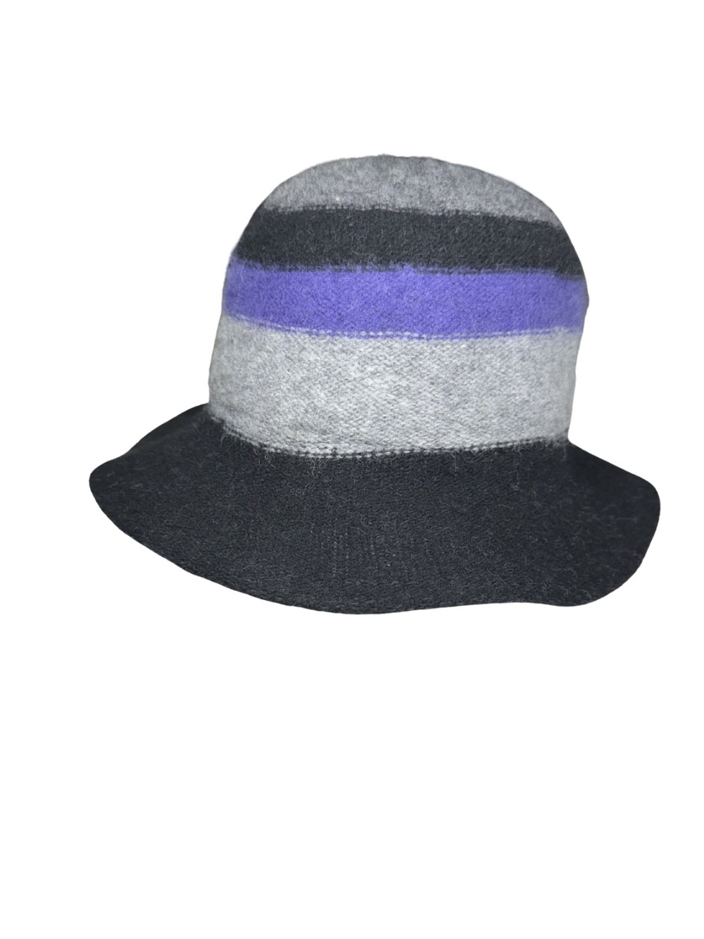 chatties Black, Gray & Purple Striped 100% wool bucket hat winter fall outdoor